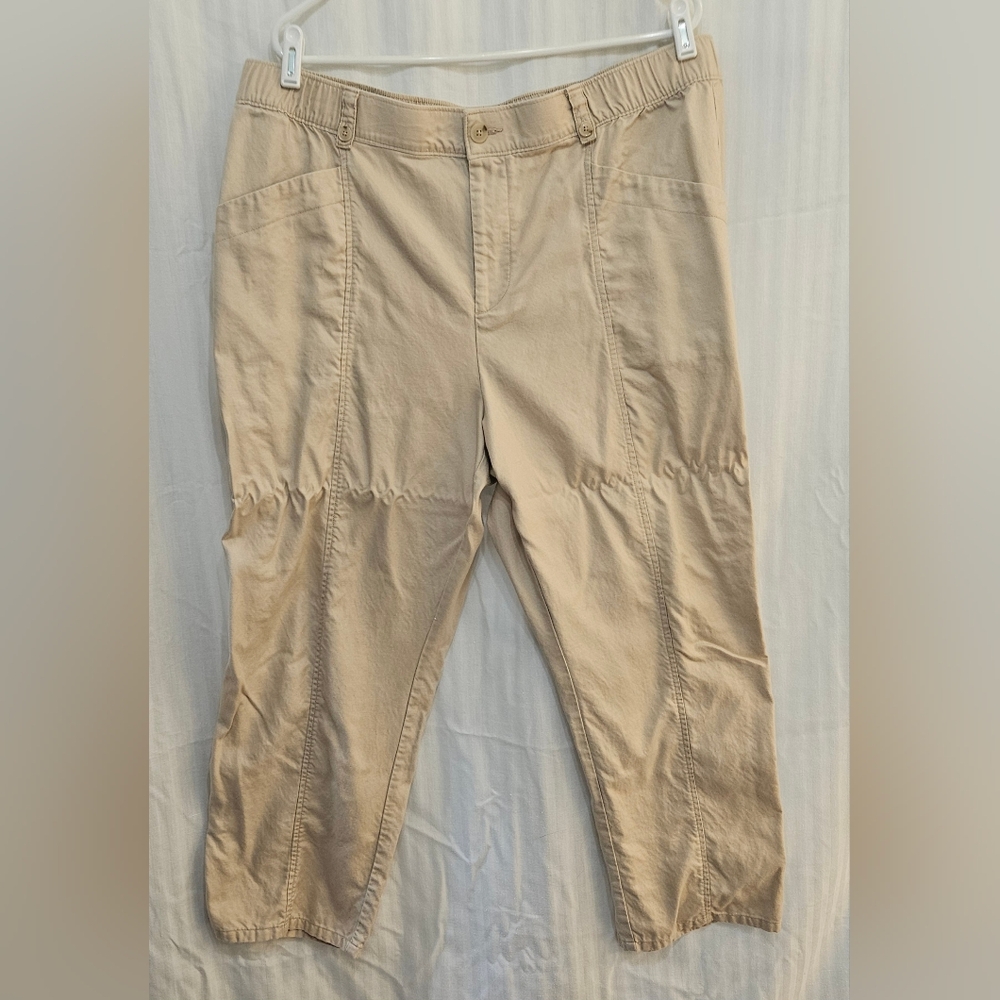 Liz Claiborne Pants - Khaki Stretch Elastic Waist Cotton Lyocell - Size 18